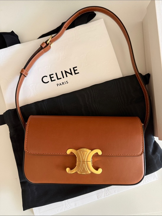 Celine Handbags - Celine Triomphe Claude Natural Calfskin Tan Shoulder Bag